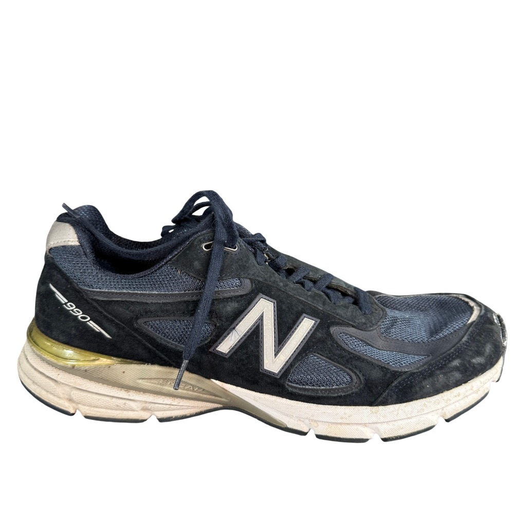 New Balance 990v4 Navy Blue Suede Mesh Made in USA Running Shoes M990NV4 Sz 15